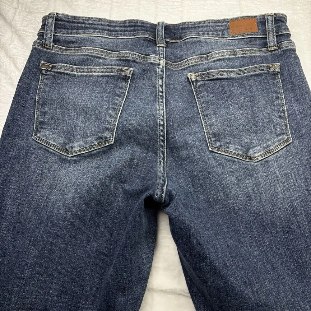 Judy Blue Straight Fit Jeans Women's 13/31 Dark Wash Blue Mid Rise Stretch - Picture 6 of 13